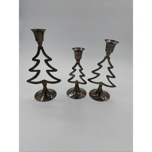 international silver company silverplated set of 3 Xmas tree candlesticks 1995